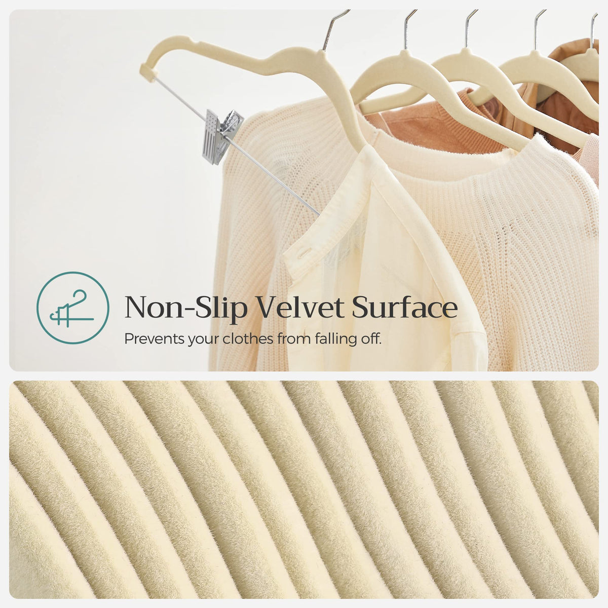 SONGMICS closet solution with adjustable width for different garments.