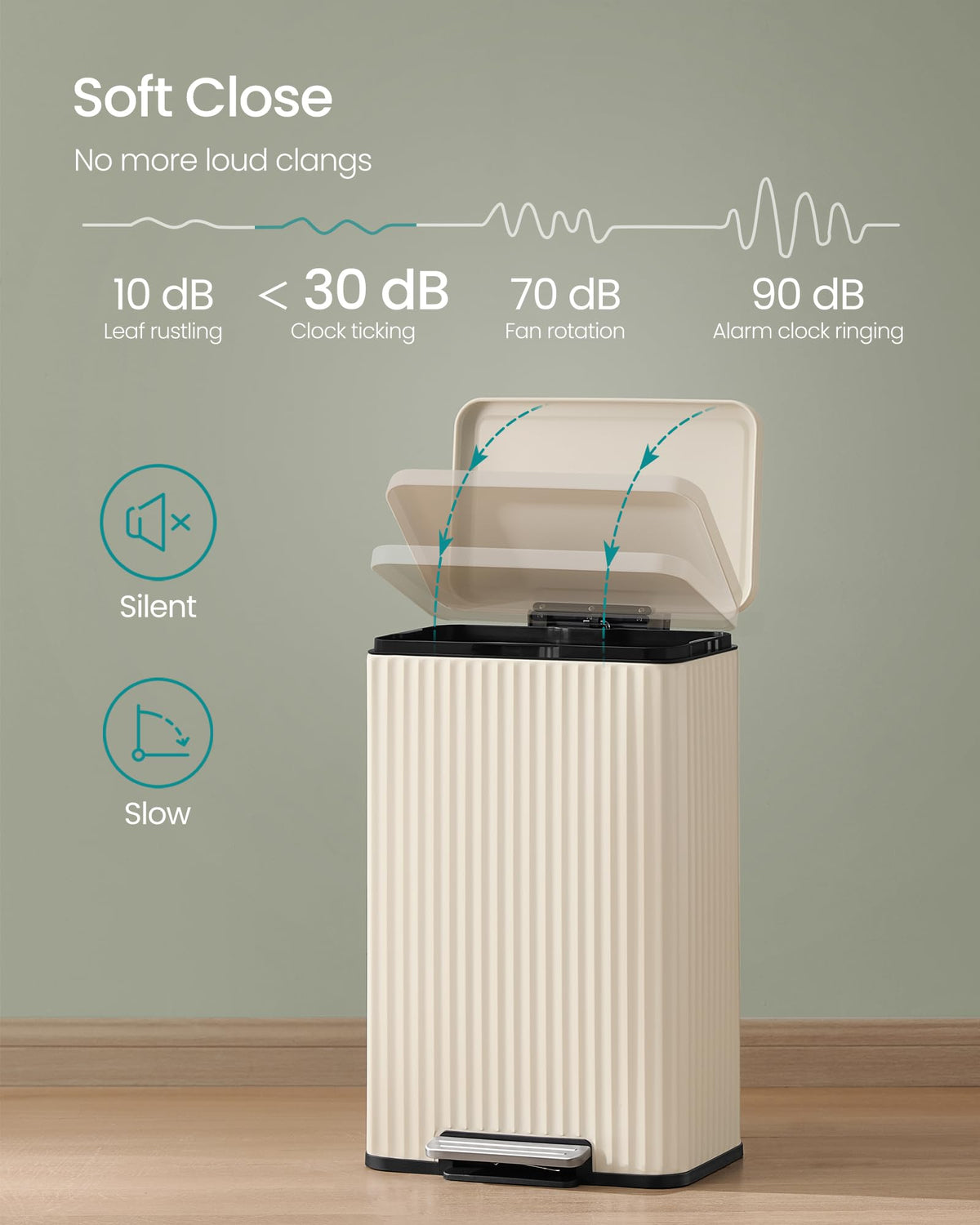 Songmics 13-gallon bin delivers quiet, everyday waste management.