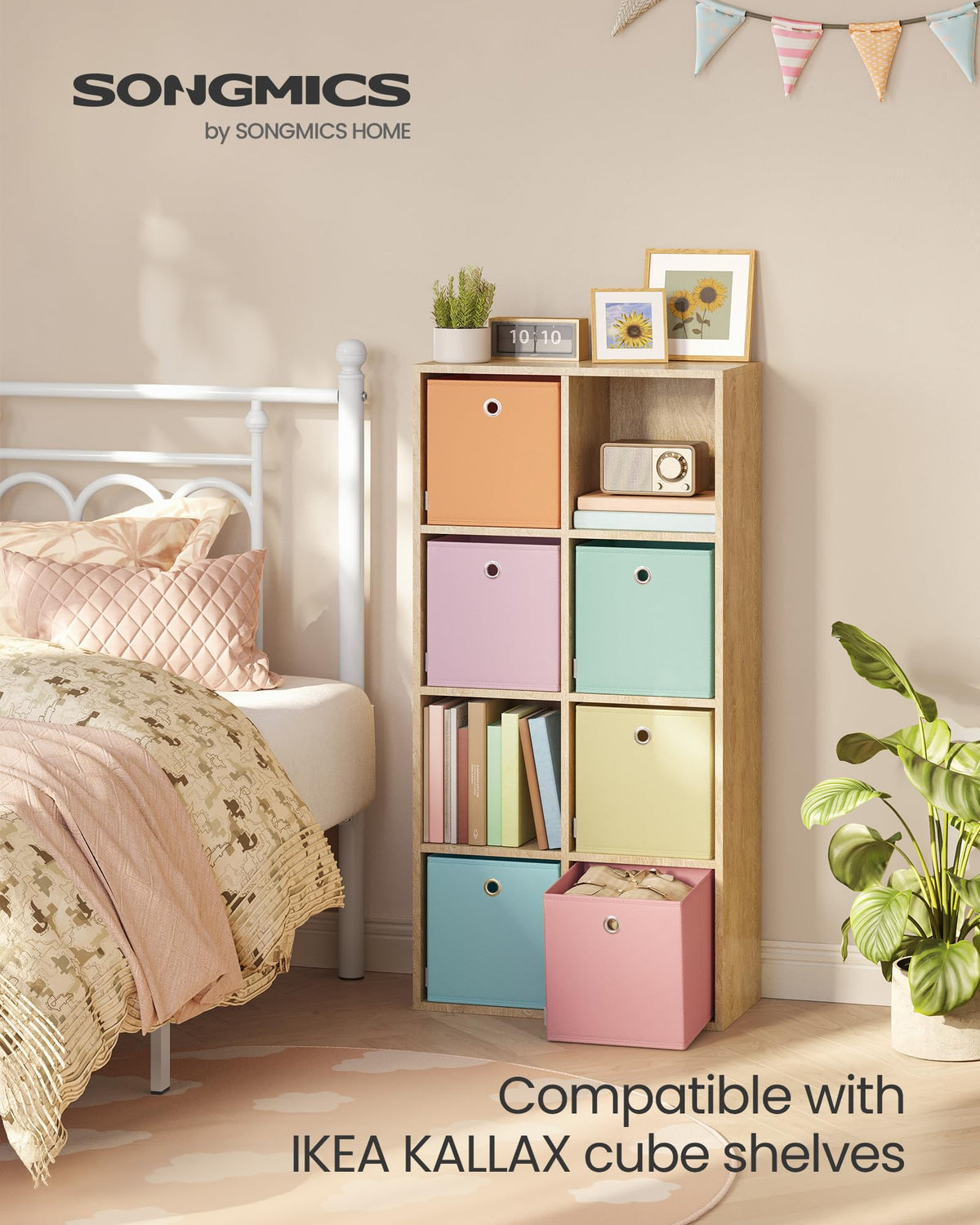 Colorful SONGMICS fabric storage cubes brighten a closet or shelf