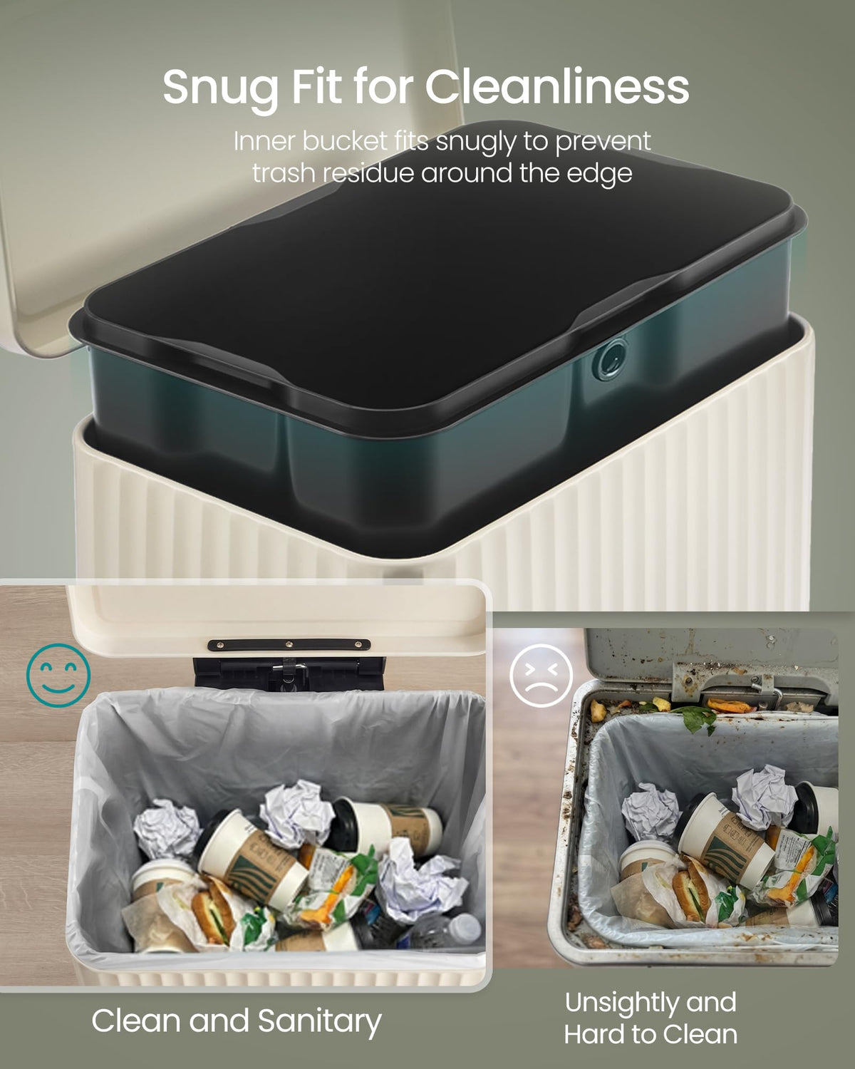 Songmics removable inner bucket for easy liner changes and cleaning.