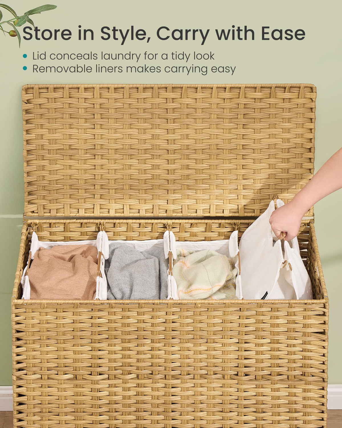 SONGMICS removable liners with handles simplify carrying laundry to the machine.