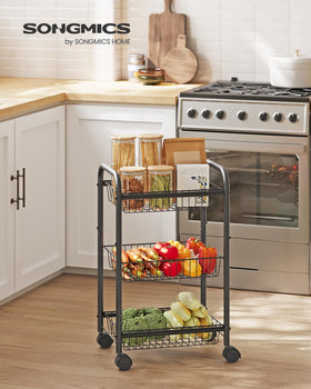 Songmics rolling cart wheels with brakes offer secure placement on smooth floors.