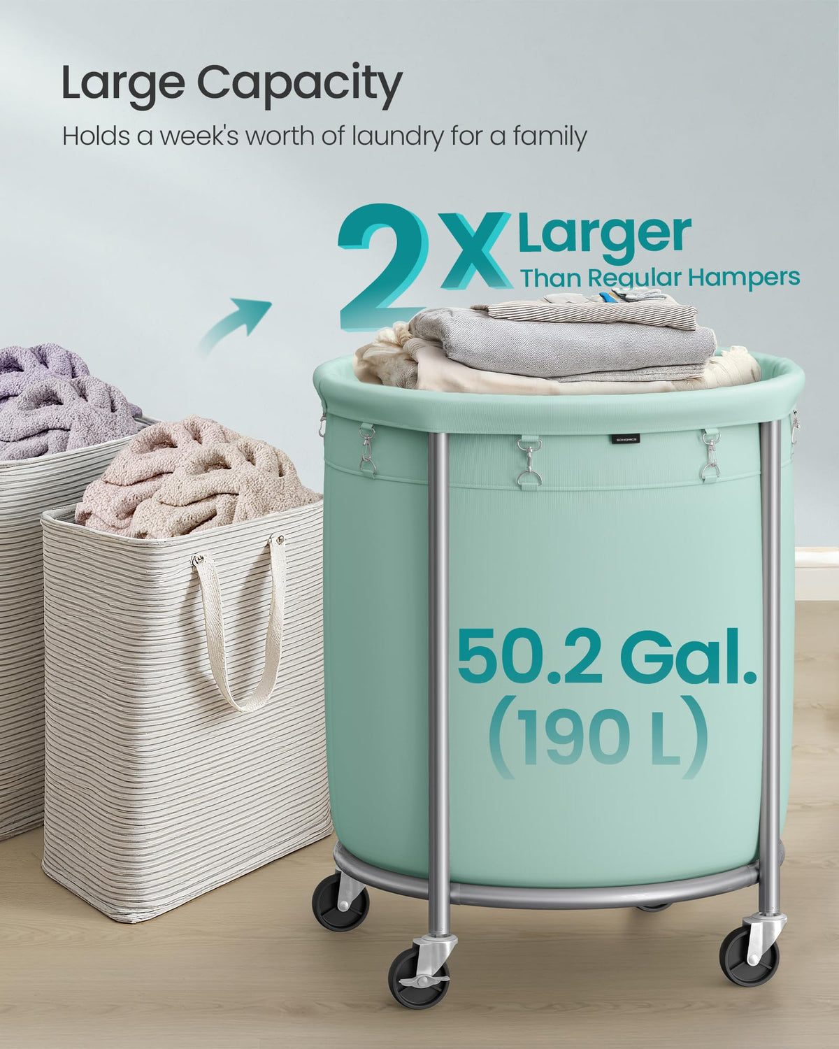 SONGMICS rolling cart with removable bag streamlines laundry sorting