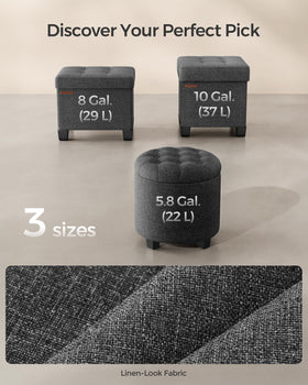 Songmics round ottoman stores blankets and throws for cozy evenings.