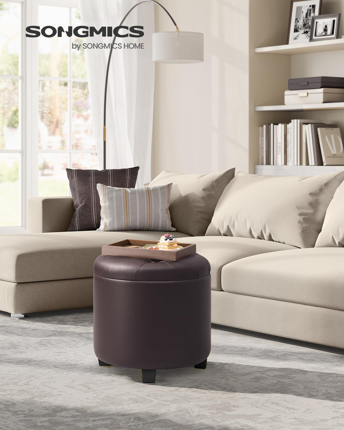 Songmics round ottoman with tufted faux leather provides stylish seating
