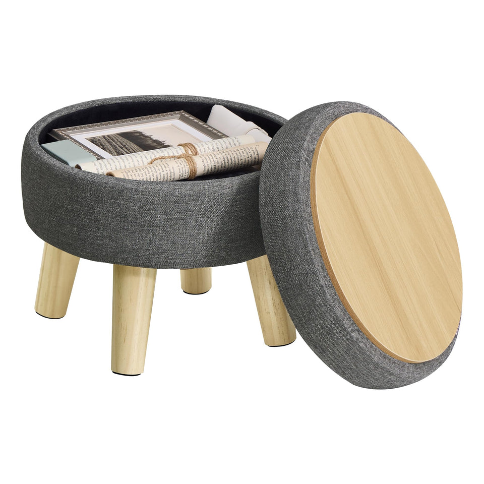 Songmics round ottoman seat with linen gray fabric offers versatile seating.