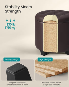 Songmics round ottoman interior storage space measures 11.2 gallons
