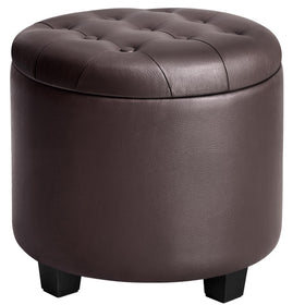 Songmics round ottoman with storage opens to reveal hidden space for blankets