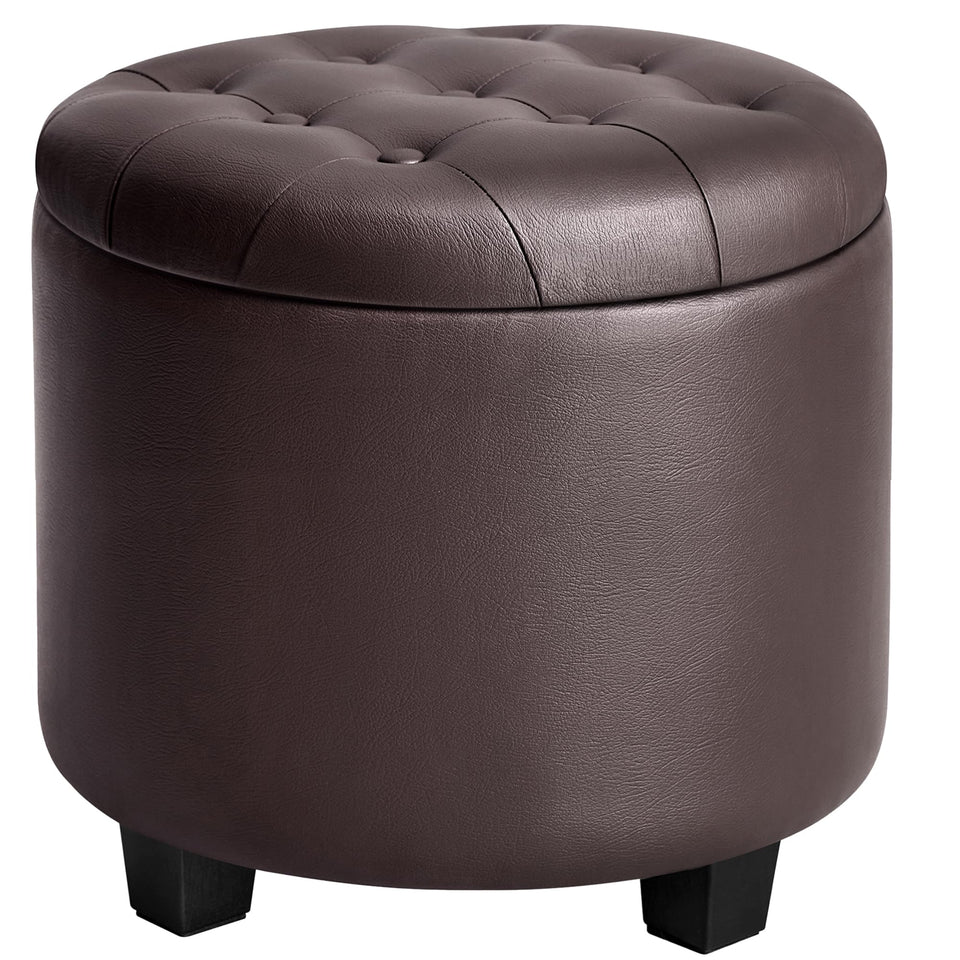 Songmics round ottoman with storage opens to reveal hidden space for blankets