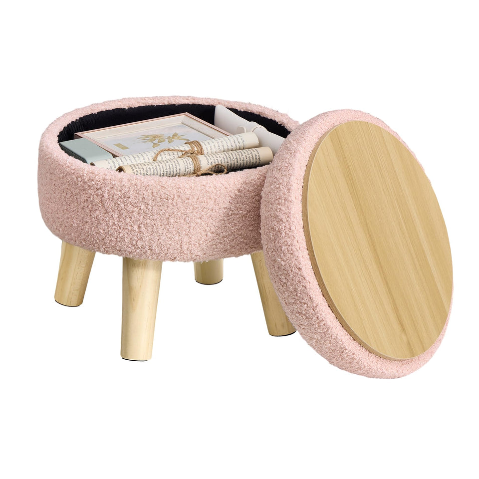 Songmics round storage ottoman with teddy fleece provides cozy seating and hidden storage.