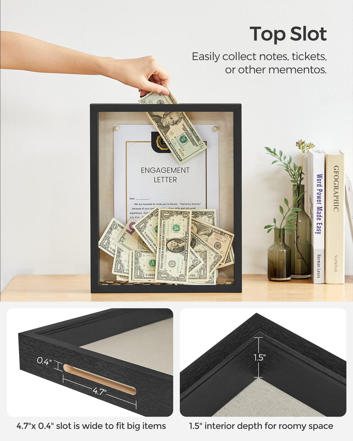 SONGMICS frame fits 8x10, 6x8, 5x7, and 4x5 photos for versatile displays