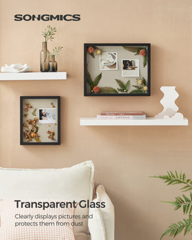 SONGMICS shadow box frame with glass front providing crystal-clear keepsake visibility