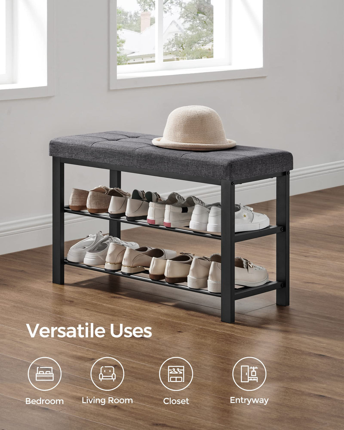 SONGMICS Shoe Bench dark-gray-ink-black complements modern decor