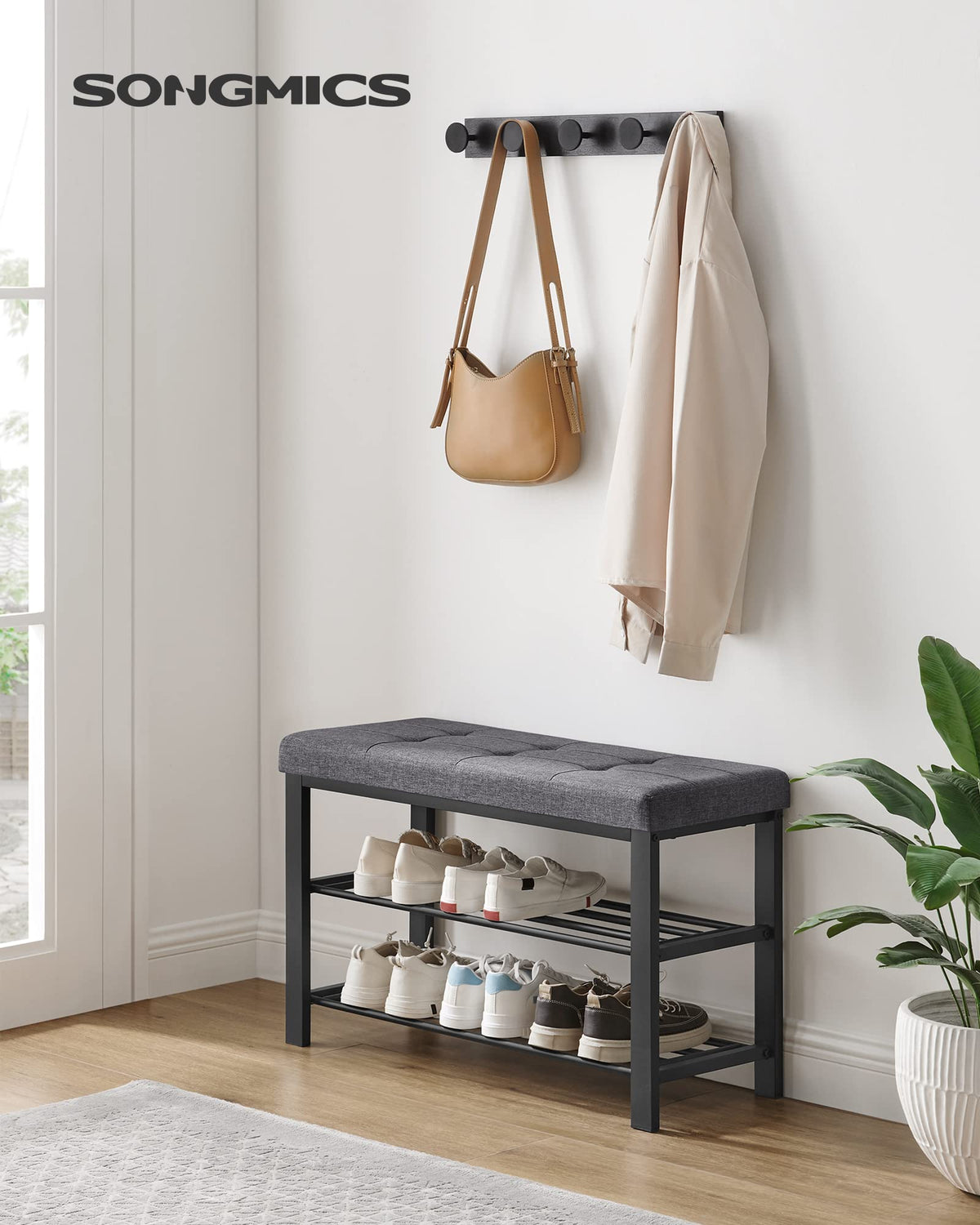 SONGMICS Shoe Bench two-tier-storage neatly organizes up to eight pairs