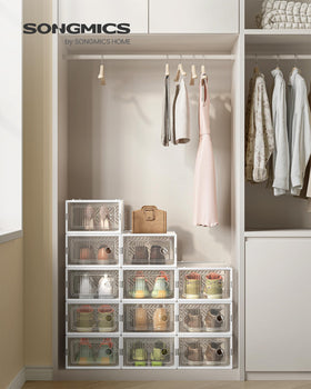 SONGMICS shoe box with ventilation holes for fresh air and odor control.