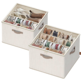 SongMICS shoe organizer with adjustable dividers keeps shoes neatly separated for easy access.