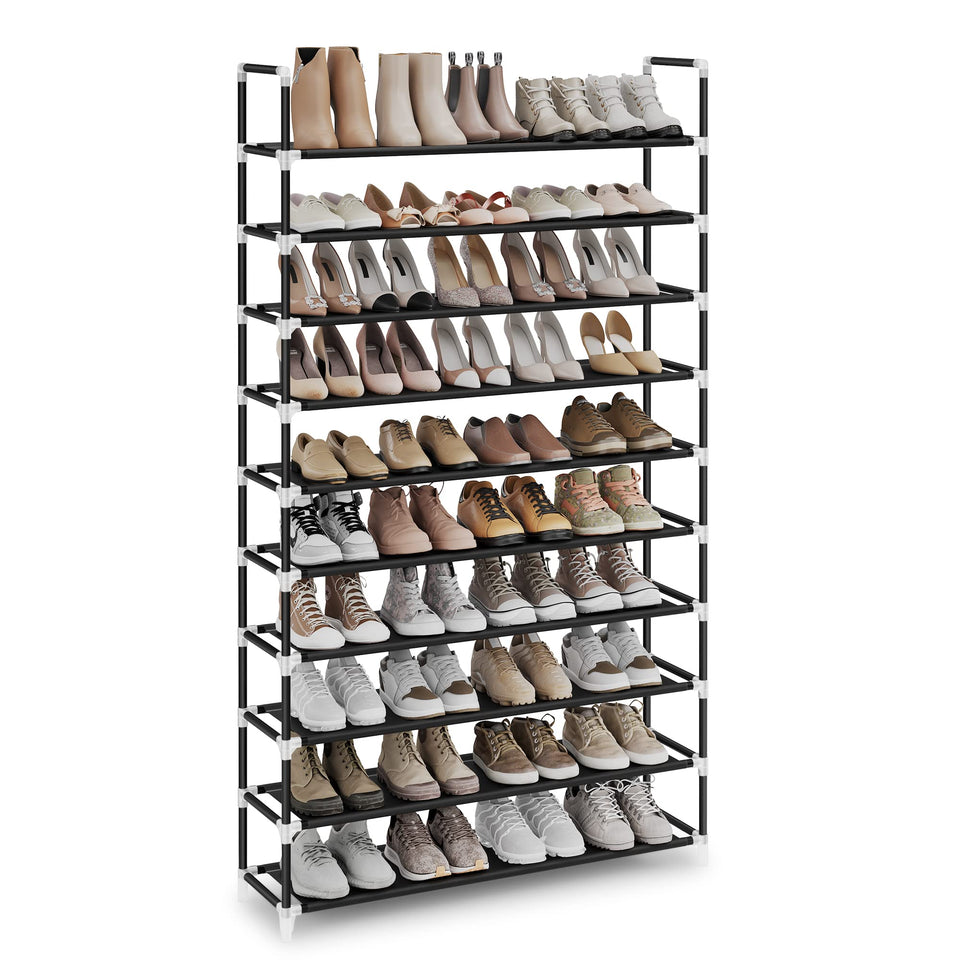 SONGMICS 10-tier shoe rack front view for compact, organized entryway storage.