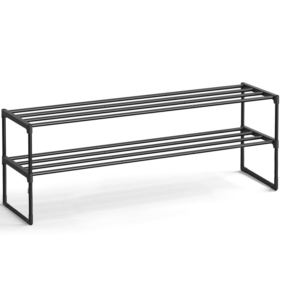 SONGMICS 2-tier shoe rack front view shows spacious shelves for easy entryway storage.