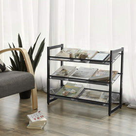 Songmics 3-tier angled shelves front image—angled setup for quicker shoe reach.