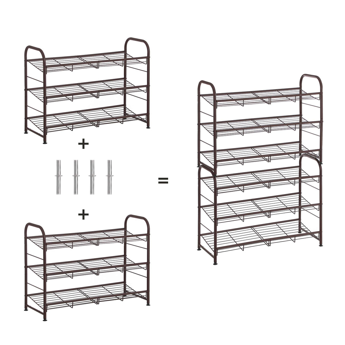SONGMICS 3-tier bronze shoe rack assembly included for quick setup.