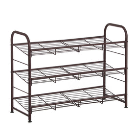 SONGMICS 3-tier bronze shoe rack front view keeps entryway organized.