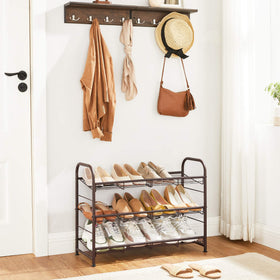 SONGMICS 3-tier bronze shoe rack side view saves floor space.