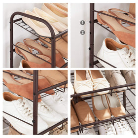 SONGMICS 3-tier bronze shoe rack stackable design adapts to space.