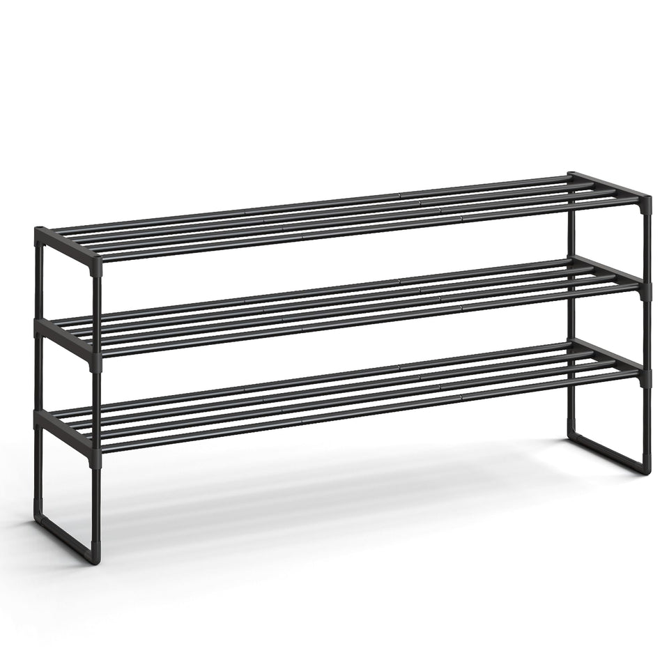 SongMics 3-Tier Shoe Rack front view shows roomy shelves for up to 24 pairs
