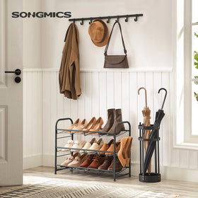 SONGMICS three-tier shoe rack side angle highlighting sturdy frame.