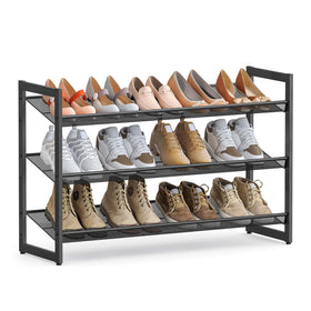 Songmics 3-tier shoe rack side view—compact garage storage solution.