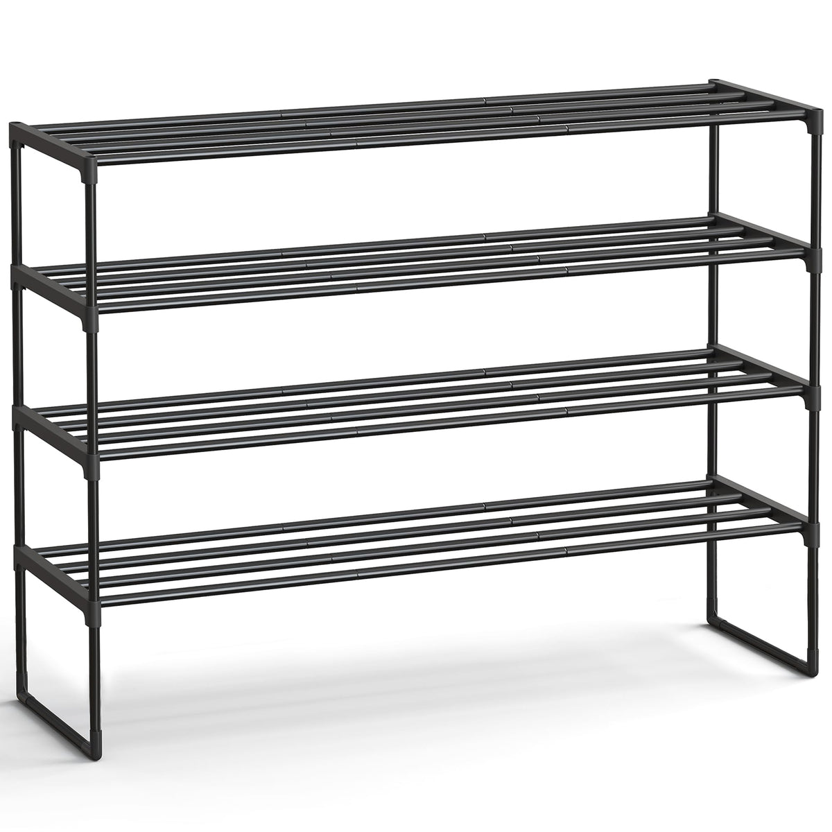 SONGMICS 4-tier shoe rack front view showing organized shoes for easy daily access.
