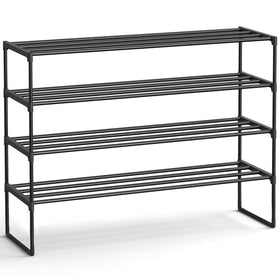SONGMICS 4-tier shoe rack front view showing organized shoes for easy daily access.