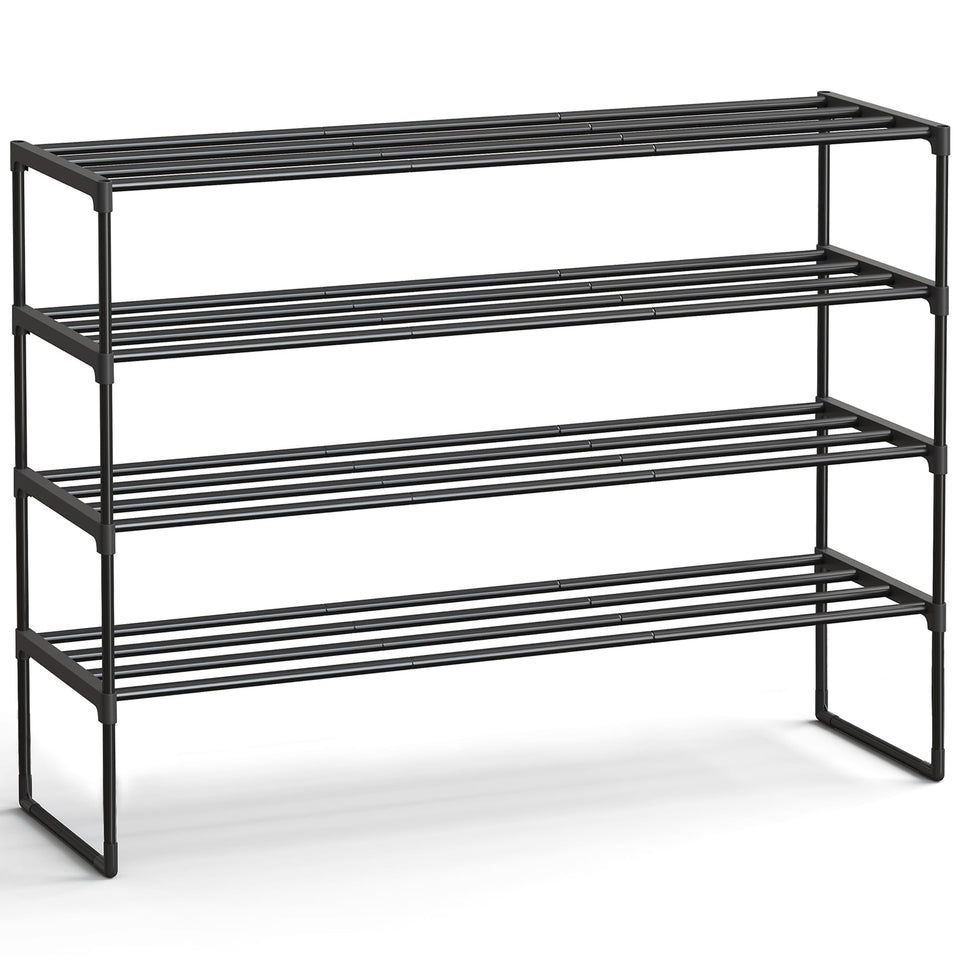 SONGMICS 4-tier shoe rack front view showing organized shoes for easy daily access.