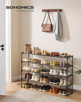 SONGMICS 4-tier shoe rack side view demonstrating compact fit for small entryways.