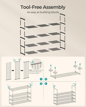 SONGMICS 4-tier stackable design maximizes vertical space efficiency.
