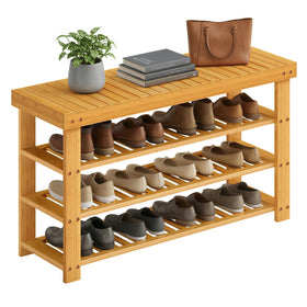 Songmics 4-tier bamboo shoe rack front view showing organized entryway storage