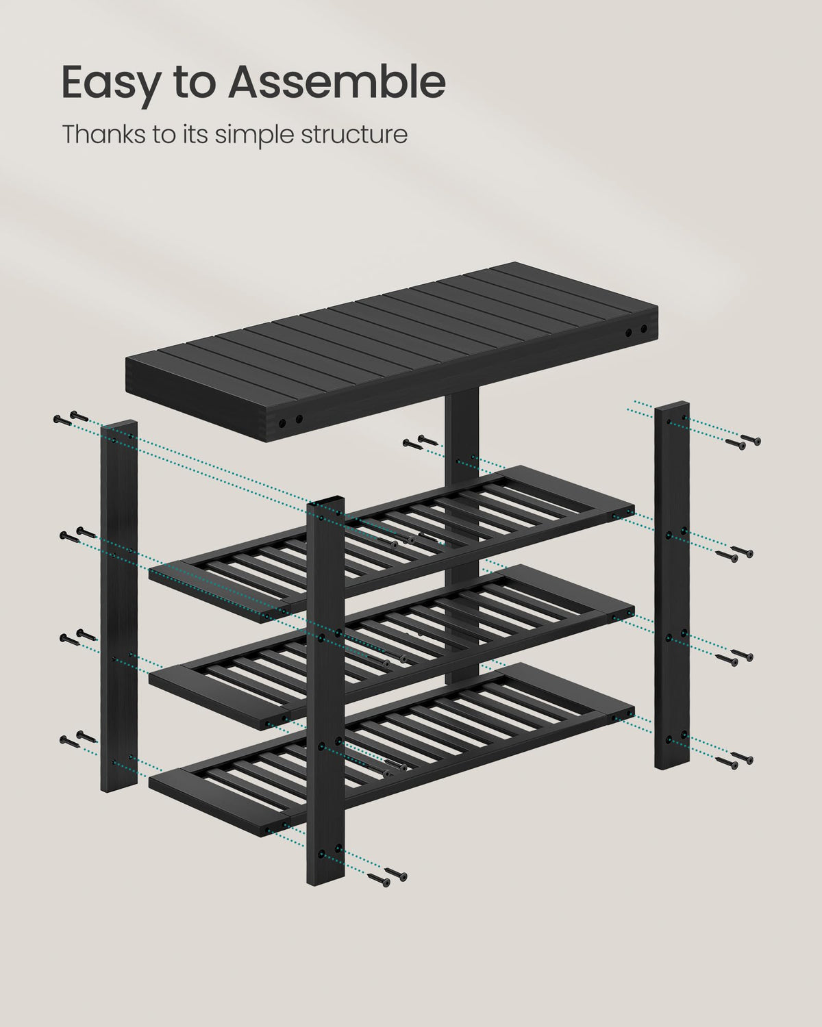 SONGMICS shoe rack bench easy assembly enables quick setup.