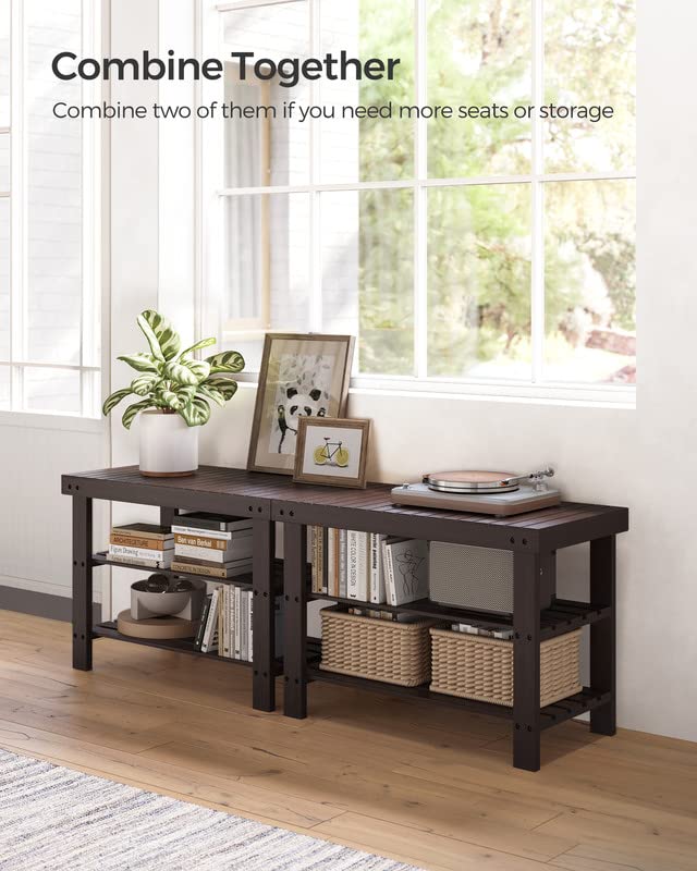SONGMICS shoe rack bench bamboo grain highlights natural material.