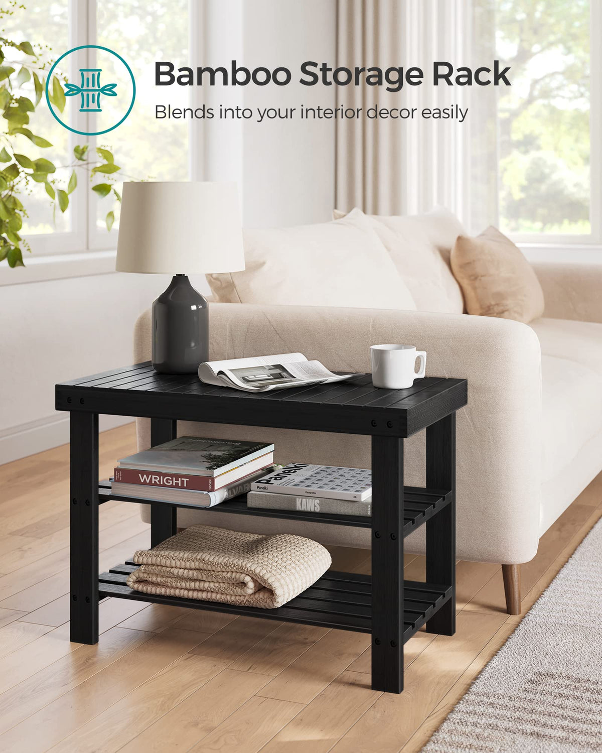 SONGMICS shoe rack bench in bedroom helping organize footwear