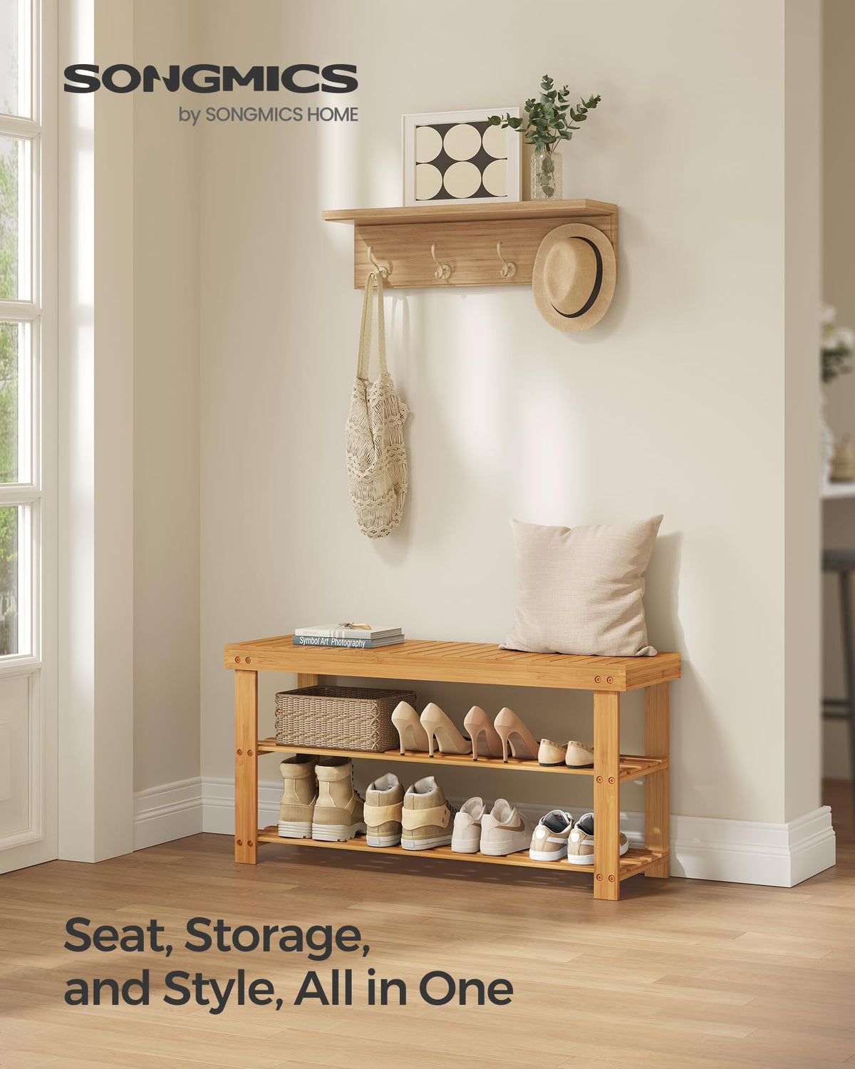 SONGMICS shoe rack bench shelves neatly organize eight pairs of shoes