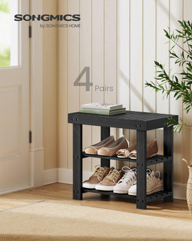 SONGMICS shoe rack bench side view highlights sturdy top surface for quick bag drop