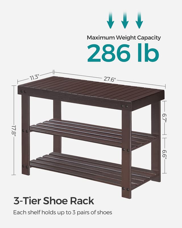 SONGMICS shoe rack bench side view showing sturdy construction.