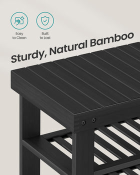 SONGMICS shoe rack bench stable top provides seating while tying shoes.