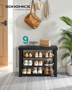 SONGMICS shoe rack bench three shelves neatly store nine pairs of shoes.