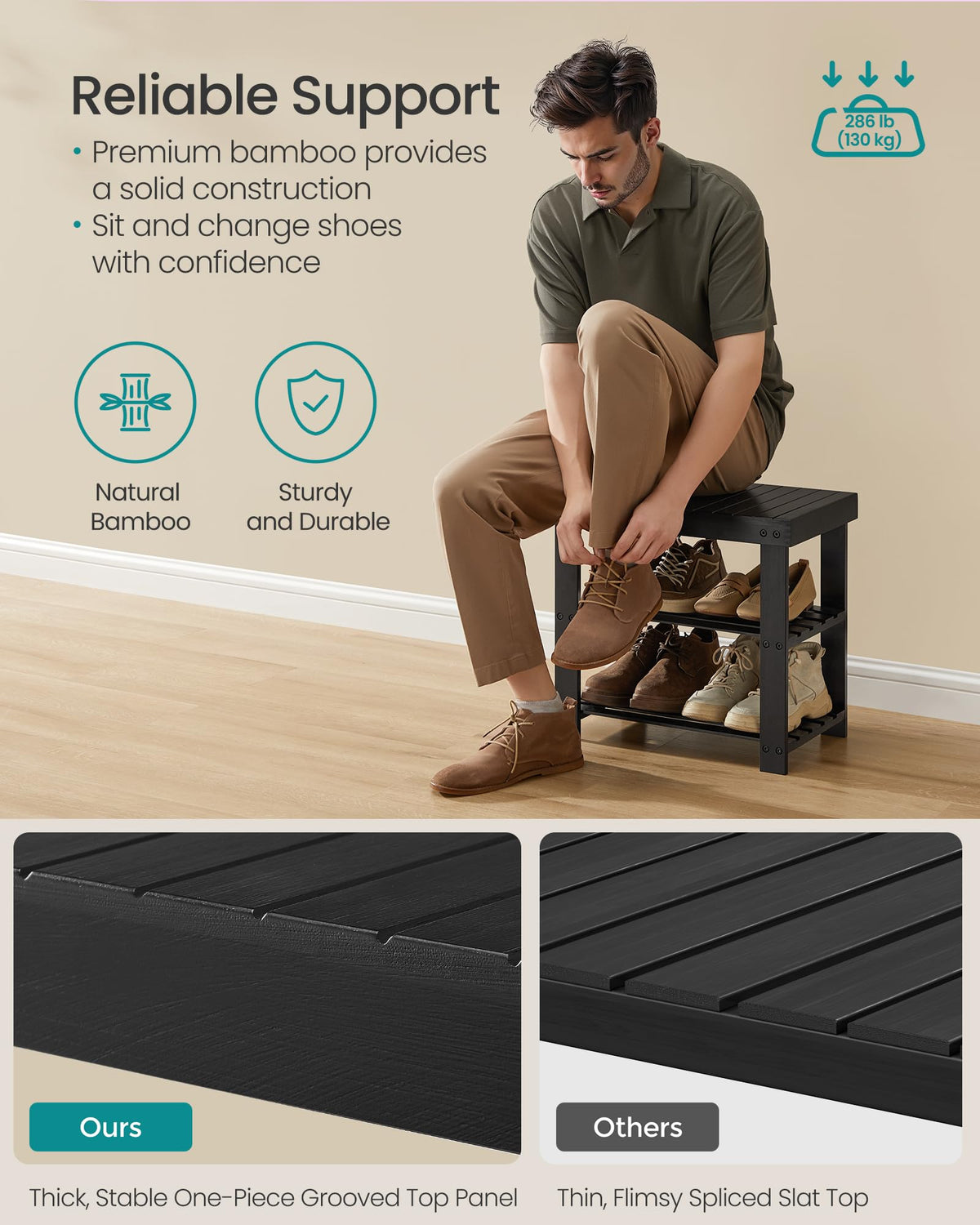 SONGMICS top panel closeup reveals robust surface for daily essentials