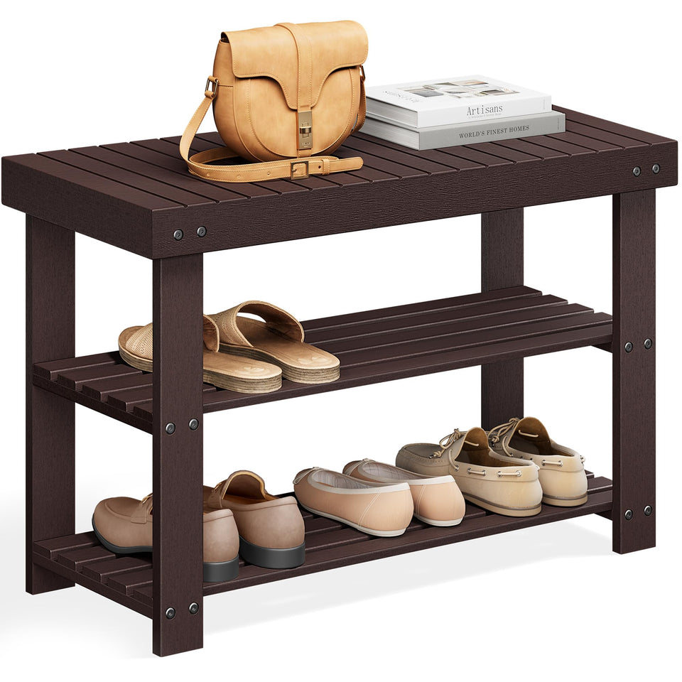 SONGMICS shoe rack bench top panel with space for bags and essentials.