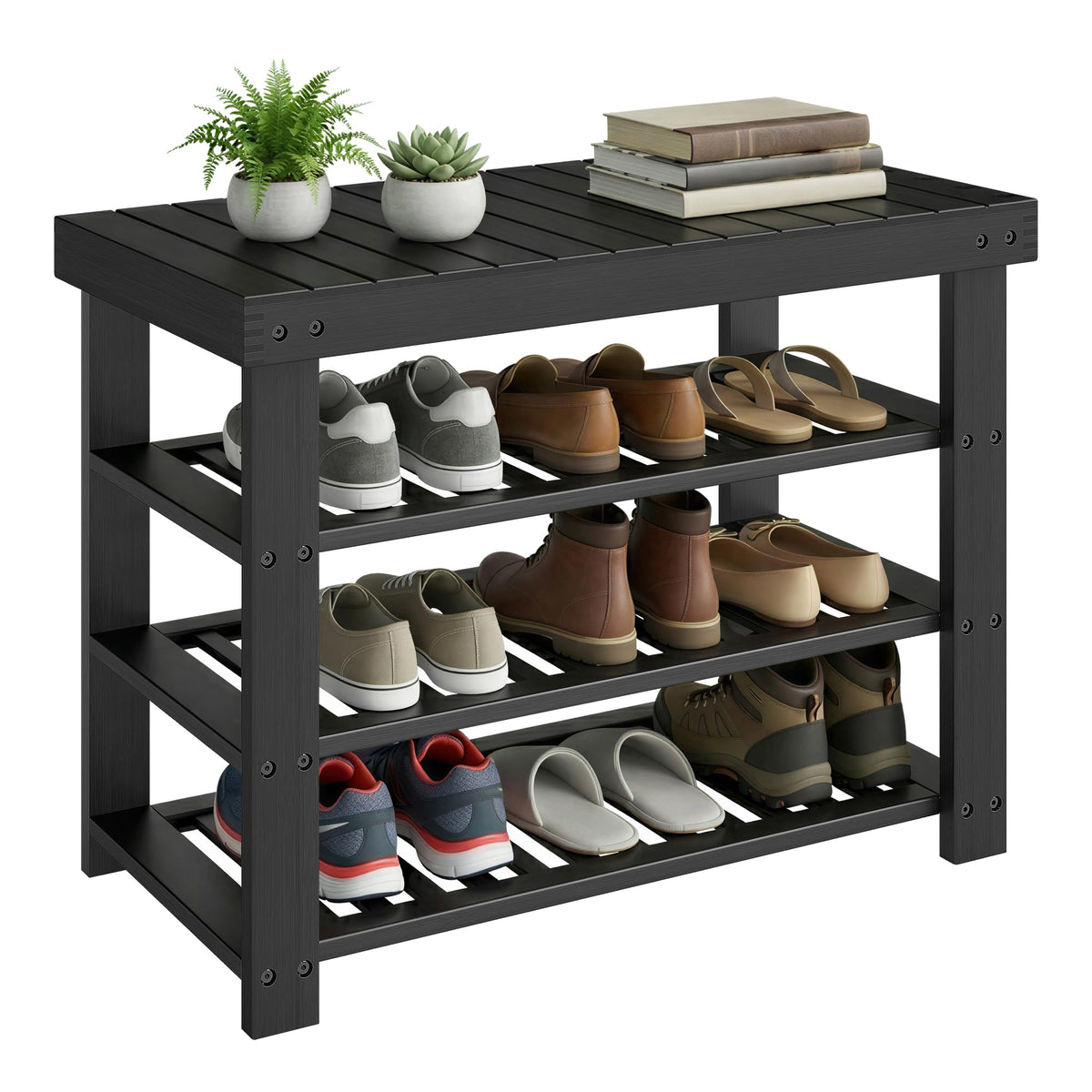 SONGMICS shoe rack bench top surface safely holds bags and daily items.