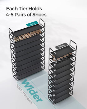 SONGMICS bottom shelves close-up highlighting non-woven fabric and mud protection.