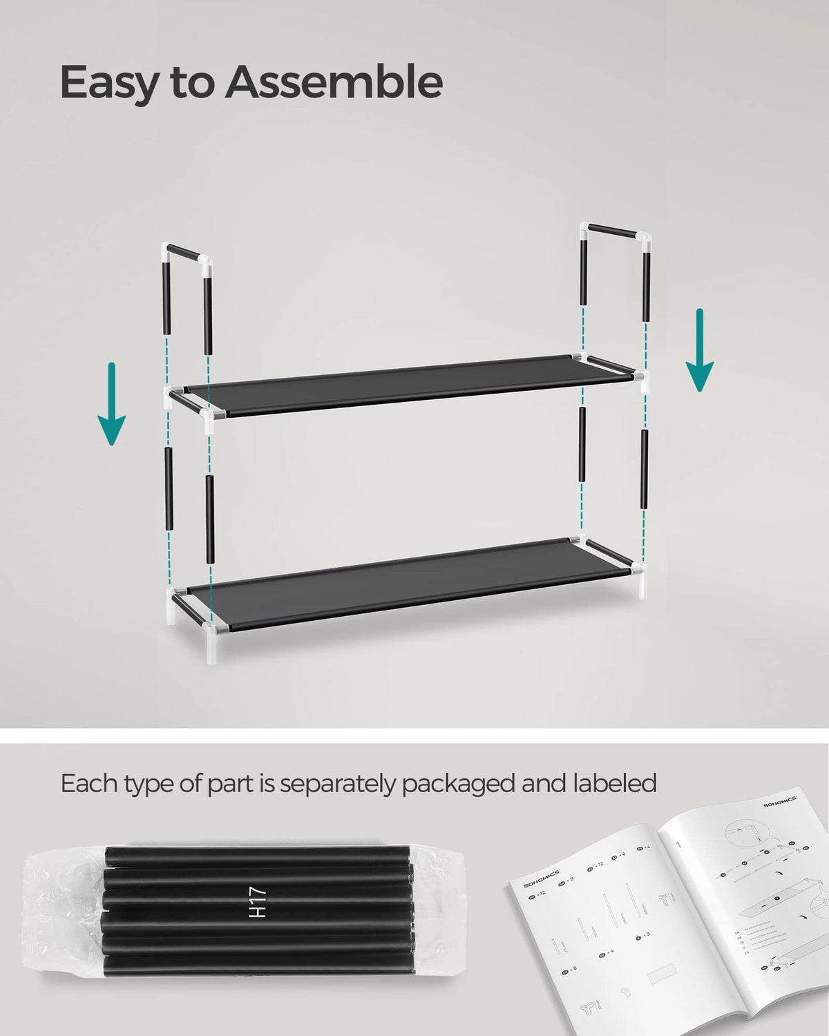 SONGMICS metal frame assembly detail showcasing sturdy joints.