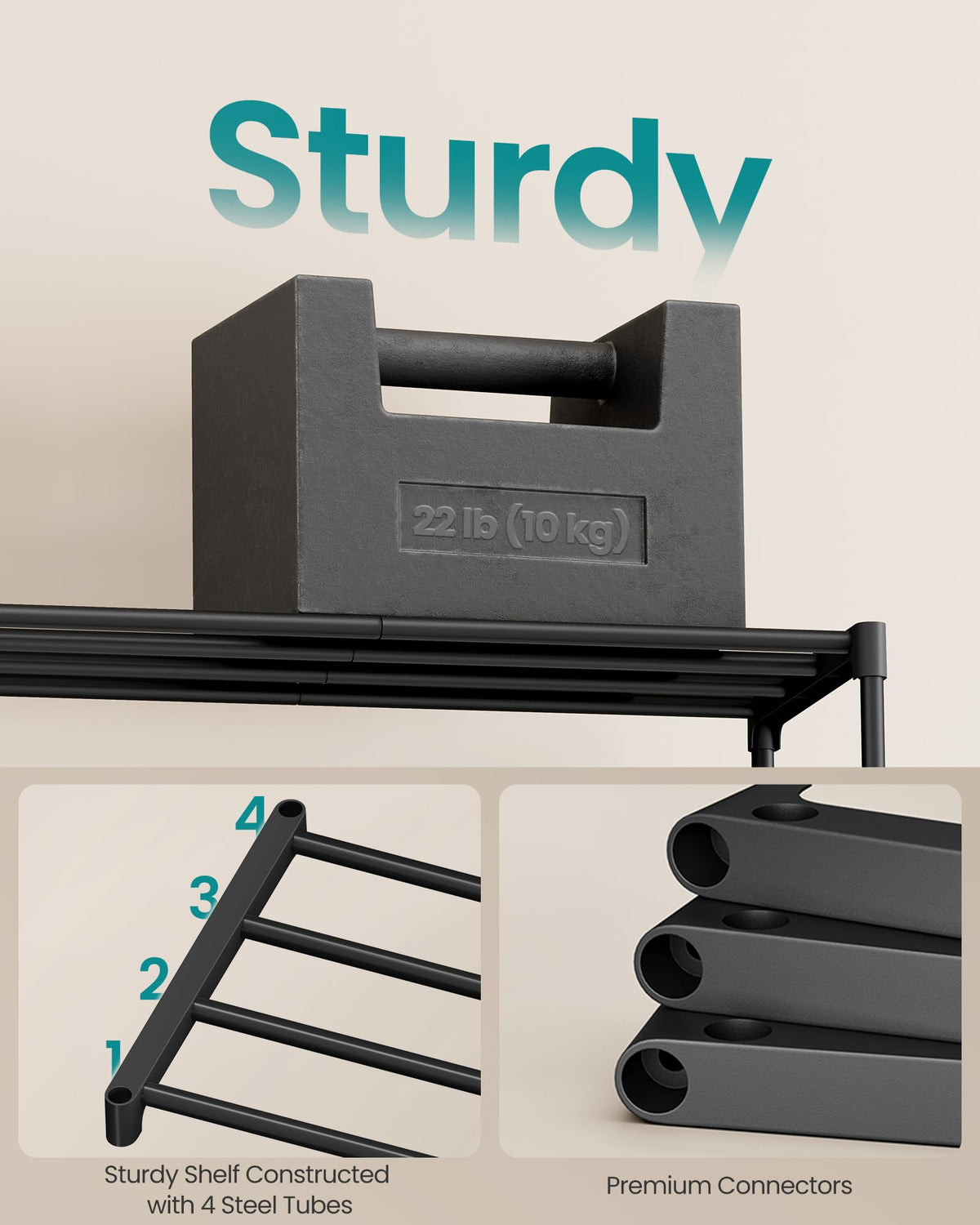 Songmics stackable design doubles vertical storage efficiency.